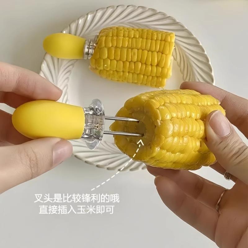 13112794.厨用小工具玉米针隔热防烫不锈钢水果叉子便携式厨用小工具