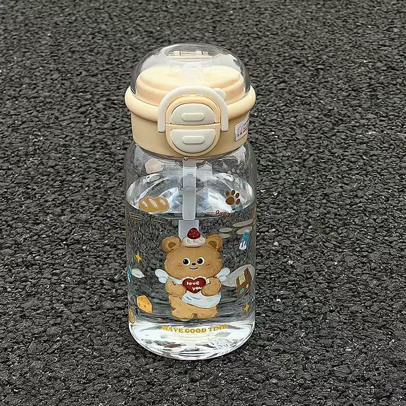 13482746.高颜值双饮可爱水杯小熊塑料杯女生儿童便携吸管杯子