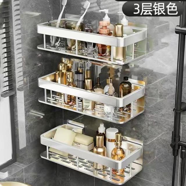 13616930.卫浴收纳用具置物架壁挂式洗漱台卫浴墙上免打孔收纳架子