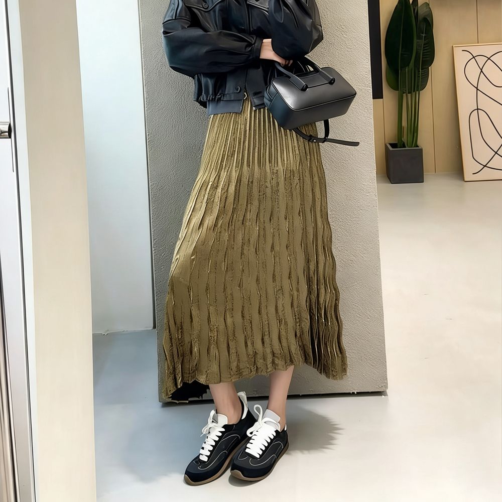 13686273.【雅薇吉】SEEDS同款女士春夏高级感褶皱中长半身裙