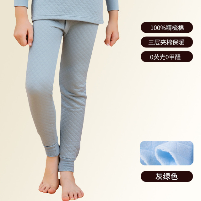 13855357.猫人儿童保暖秋裤纯棉女童三层夹棉护膝男童保暖裤加厚打底内穿宝宝