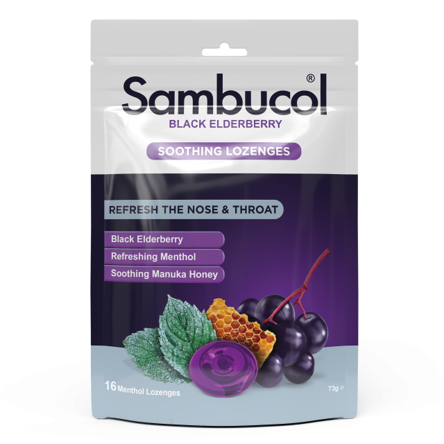 13523402.【秒杀】澳洲进口Sambucol瞬倍康黑接骨木莓薄荷蜂蜜味润喉糖16粒小黑果免疫硬糖效期27.6