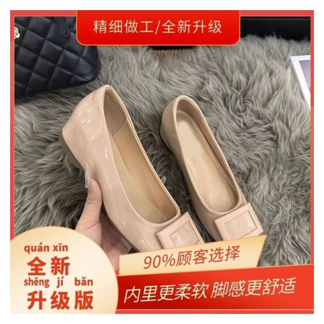 13478836.小个子5cm色方扣浅口单鞋女法式圆头软平底鞋