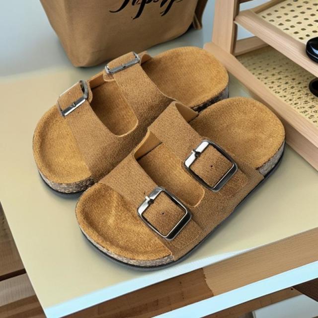 13456696.儿童勃肯鞋水松布复古夏季双扣调节外穿厚底防滑凉拖鞋