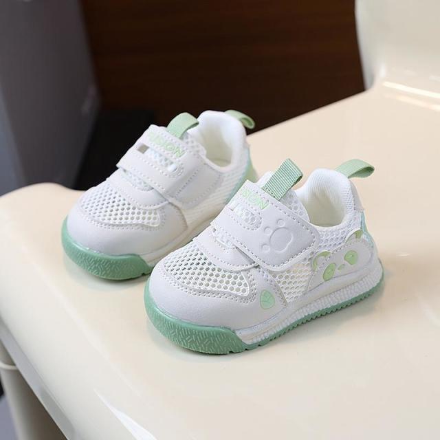 13456359.学步鞋镂空网面透气熊猫鞋夏季男童鞋软底婴儿鞋女宝宝小白鞋