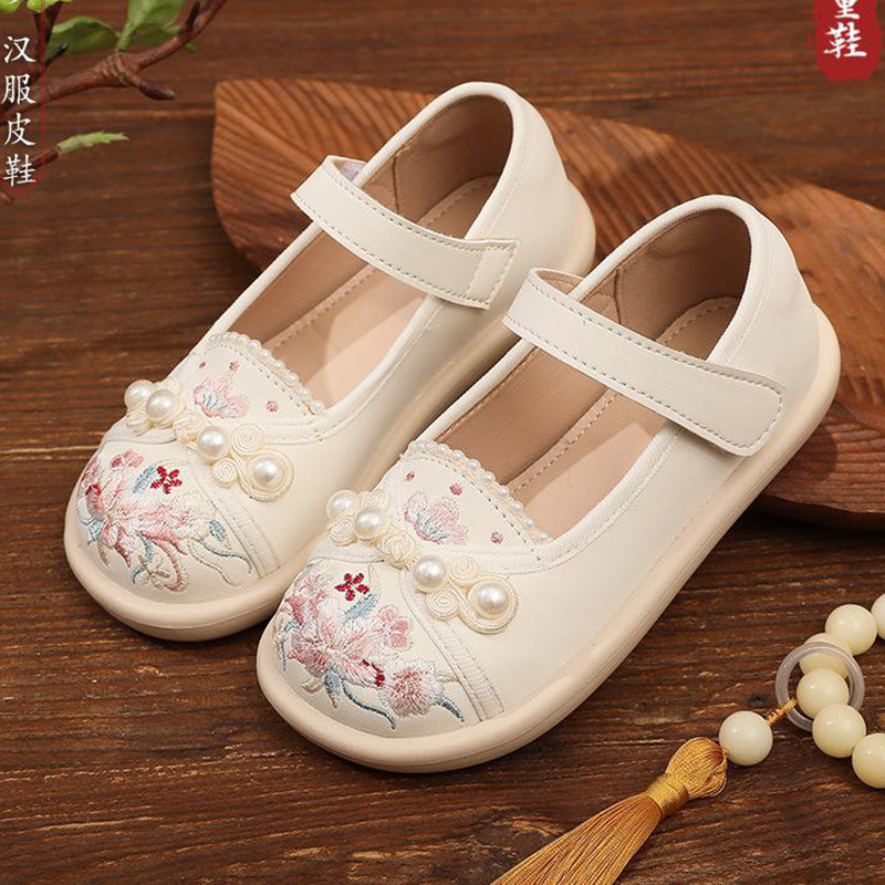 13454633.汉服鞋女童绣花鞋风绿色配马面裙鞋子古风老北京儿童布鞋