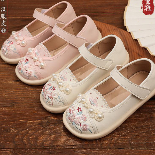 13454633.汉服鞋女童绣花鞋风绿色配马面裙鞋子古风老北京儿童布鞋