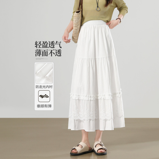 13505125.【左街右巷】中长款蕾丝绣花薄款百搭蛋糕裙半身裙