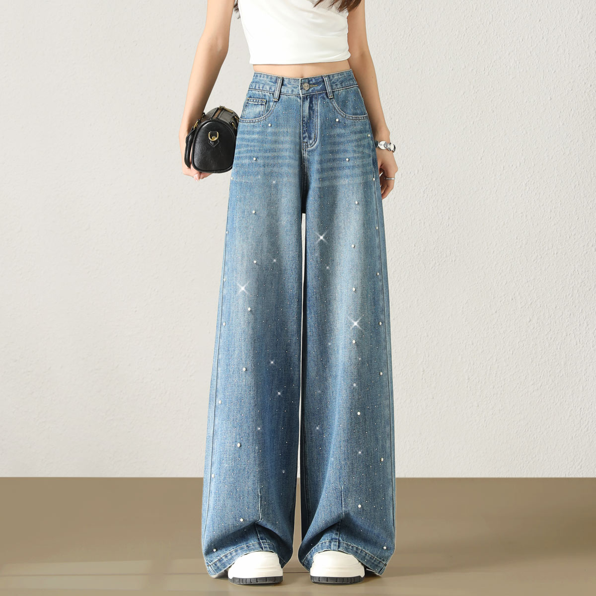 13538589.【左街右巷】重工钉珠烫钻轻奢牛仔裤