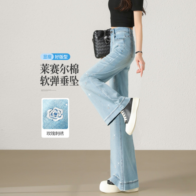 13538413.【左街右巷】刺绣烫钻天丝棉微阔宽松a版喇叭牛仔裤