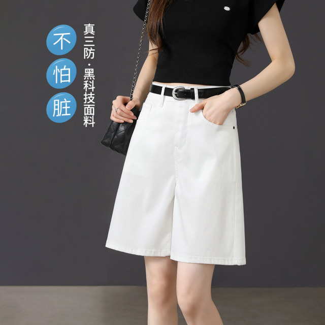 13605022.【左街右巷】莱赛尔三防五分简约百搭白色短裤