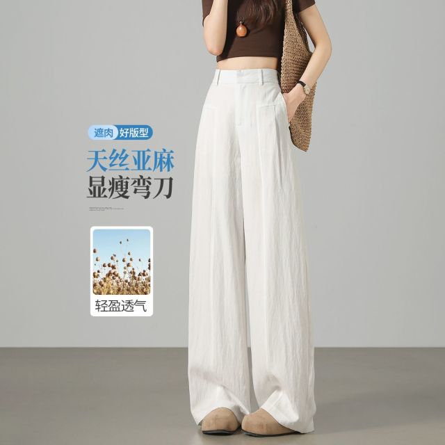 13617952.【左街右巷】含亚麻莱赛尔中缝分割宽松弯刀休闲裤