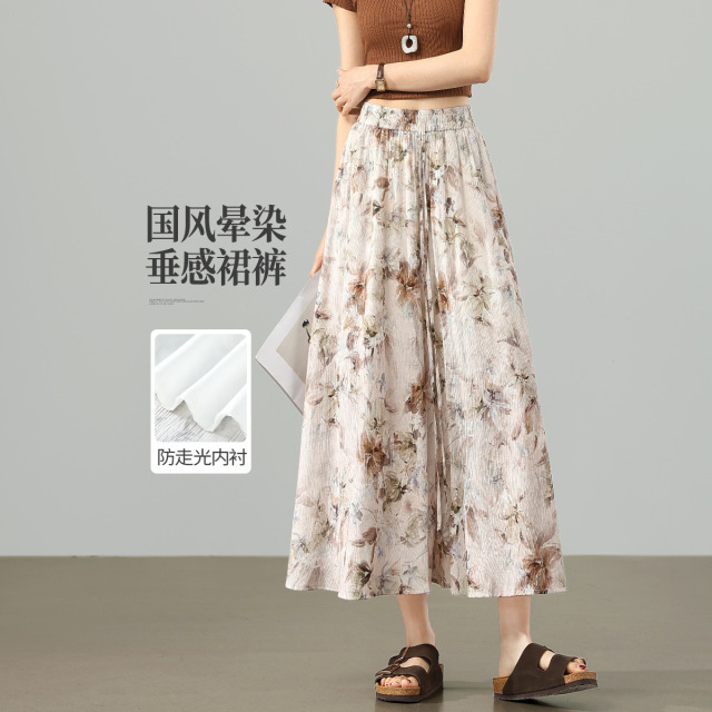 13656332.【左街右巷】新中式水墨印花防走光宽松轻薄飘逸休闲裙裤