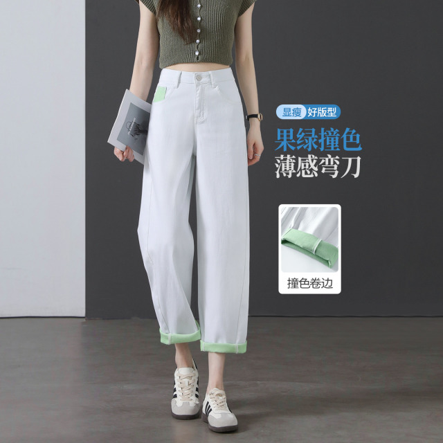13663295.【左街右巷】宽松百搭九分廓形显瘦弯刀牛仔裤