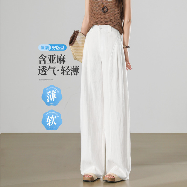 13721907.【左街右巷】含亚麻莱赛尔中缝分割显瘦弯刀休闲裤