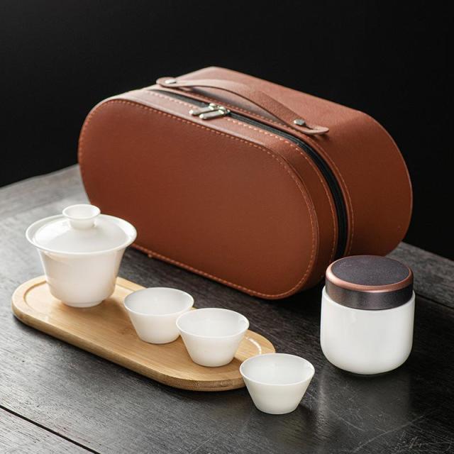 13085236.羊脂玉白瓷旅行功夫茶具套装户外便携泡茶壶陶瓷茶具礼盒