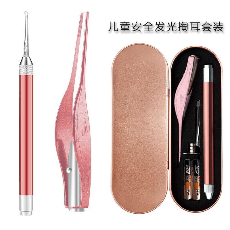 13084701.发光耳勺挖耳勺不锈钢掏耳朵耳屎镊子套装可视耳勺工具