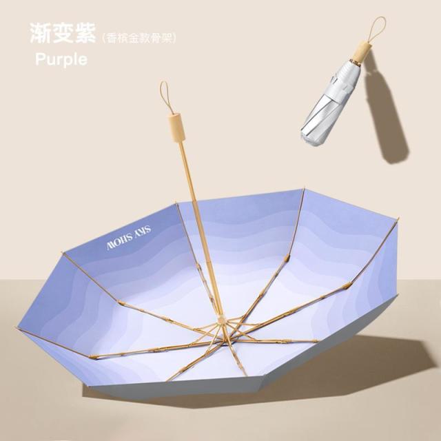 13088229.小清新渐变色三折钛银胶防晒遮阳太阳伞女个性创意晴实木雨伞