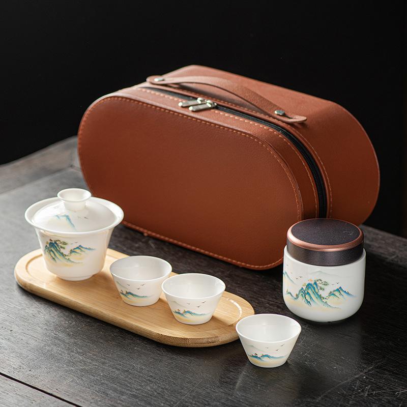13085236.羊脂玉白瓷旅行功夫茶具套装户外便携泡茶壶陶瓷茶具礼盒