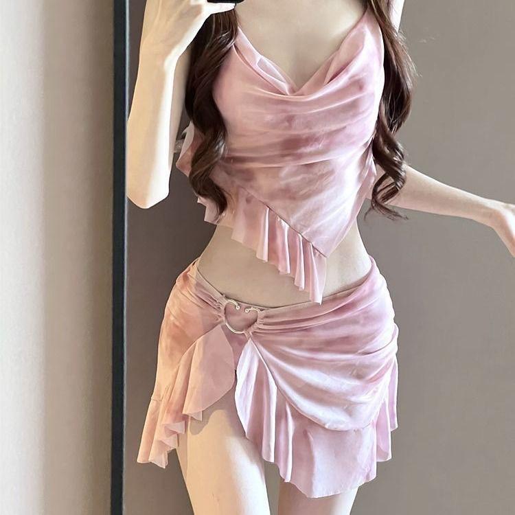 13084893.泳衣女分体三件套网纱性感显瘦遮肚纯欲风感保守比基尼泳装