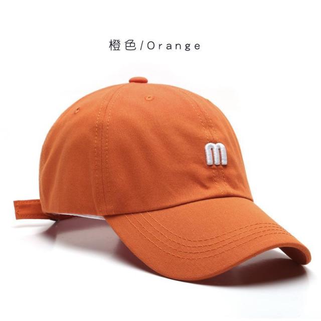 13088069.帽子M字母刺绣鸭舌帽男百搭弯檐棉软顶遮阳帽时尚简约棒球帽