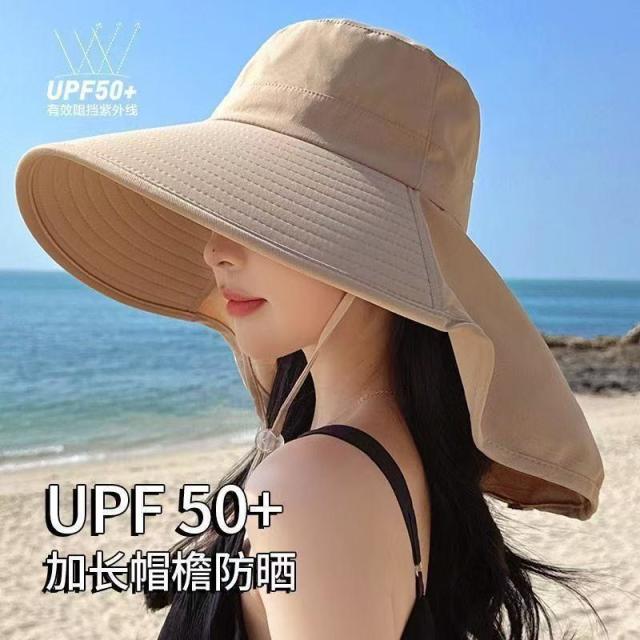 13083411.防晒帽子女春夏大帽檐户外披肩渔夫帽透气登山骑行太阳帽遮阳帽