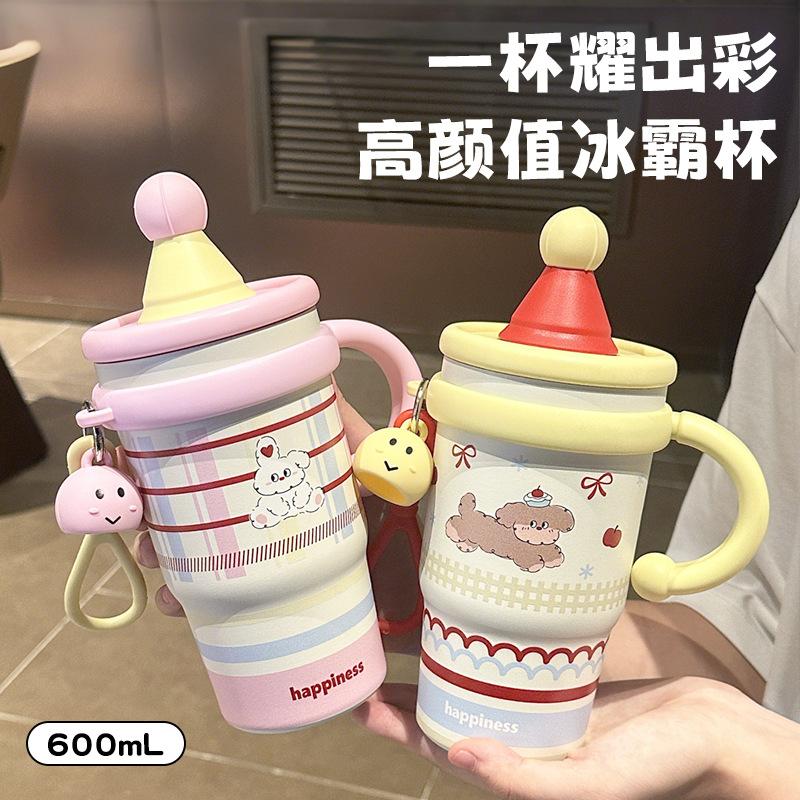 13084672.大容量冰霸杯高颜值卡通吸管杯不锈钢保温杯便携保温水杯