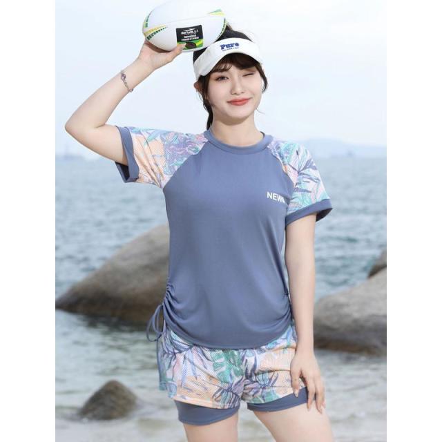 13084949.运动游泳衣女分体式平角大码180斤胖mm保守显瘦遮肚温泉泳装