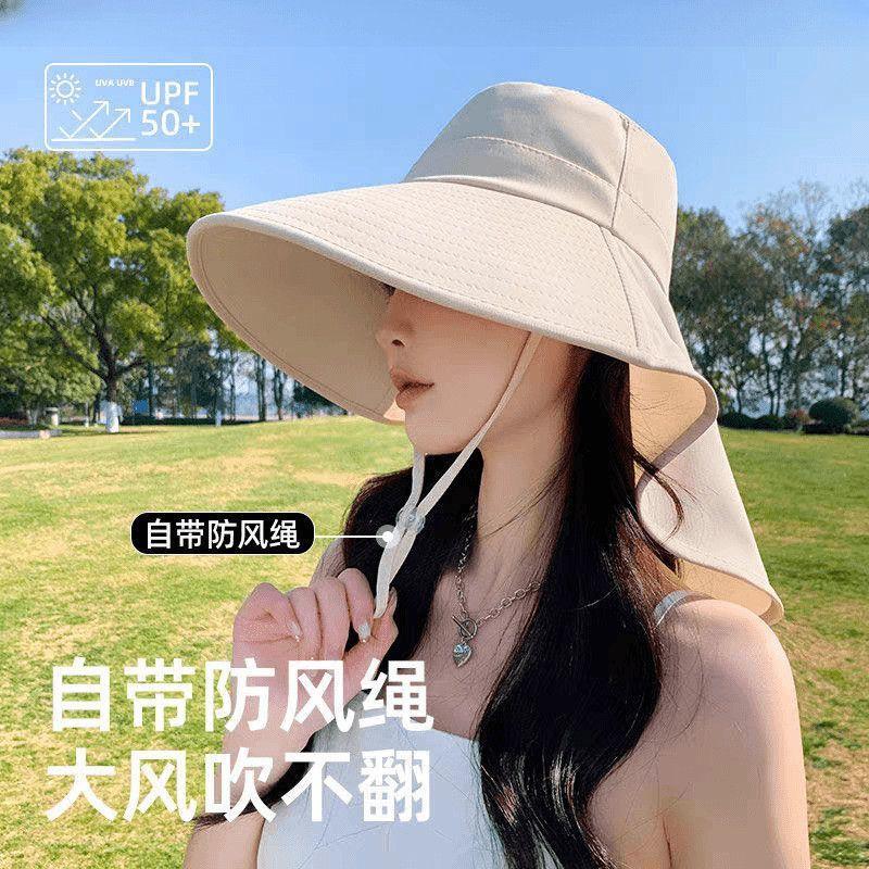 13083411.防晒帽子女春夏大帽檐户外披肩渔夫帽透气登山骑行太阳帽遮阳帽
