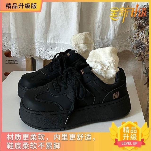 13093692.高颜值配裙黑色厚底鞋子女春季百搭运动复古德训板鞋