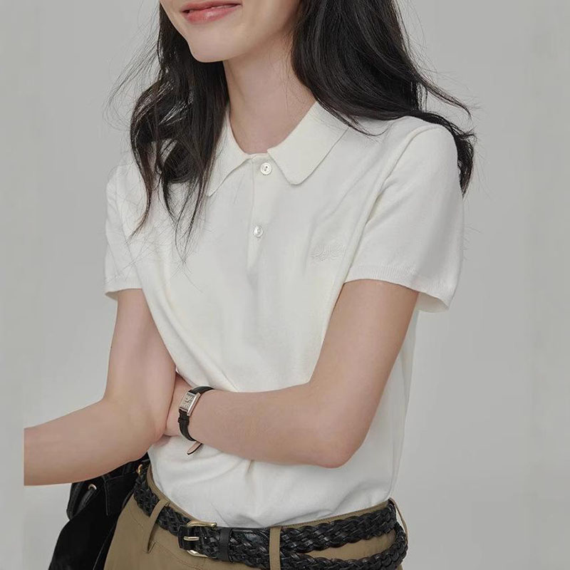 13084738.兔飞猛进简约复古运动风百搭针织POLO衫短袖上衣女
