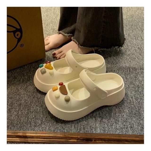 13092998.拖鞋踩屎感厚底玛丽珍女孩洞洞鞋街穿百搭凉拖鞋