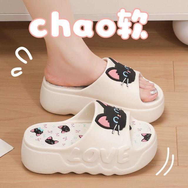 13092756.厚底高跟季家用时尚百搭蝴蝶结浴室防滑一字拖鞋女