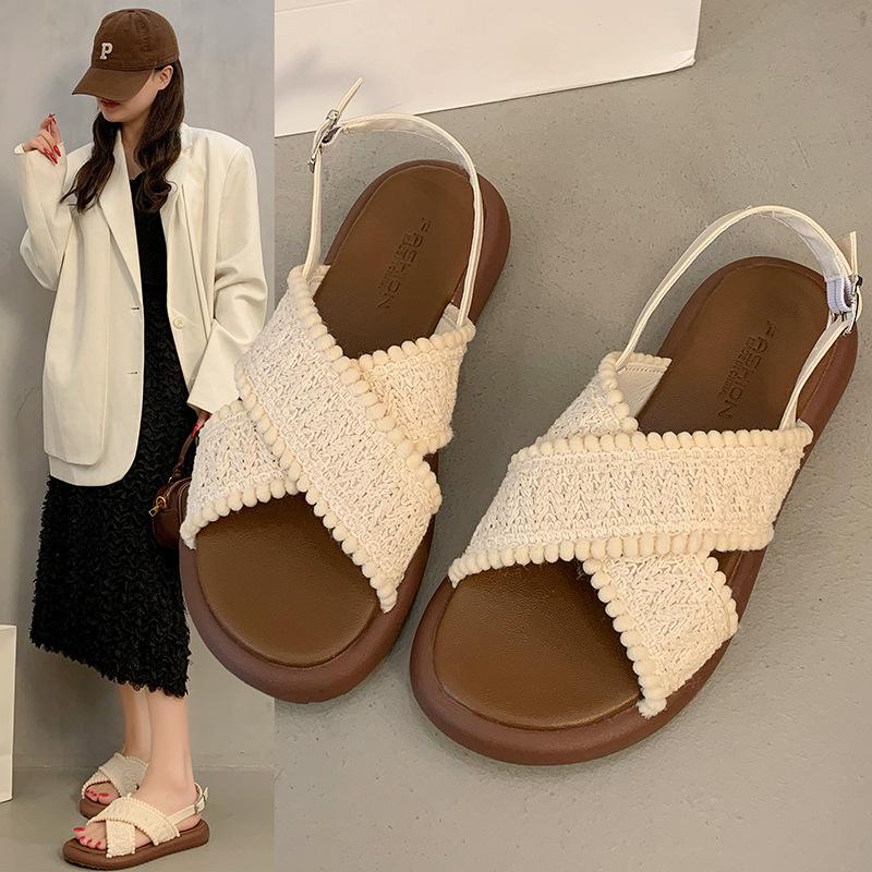 13124870.平底凉鞋女夏外穿配裙子波西米亚度假海边沙滩凉鞋