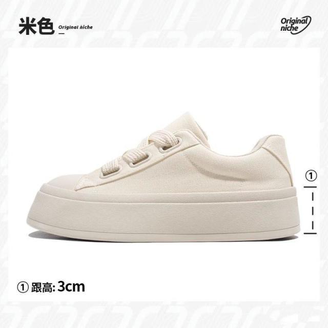 13125415.厚底小白鞋女秋季女鞋小众休闲鞋百搭帆布鞋潮休闲鞋