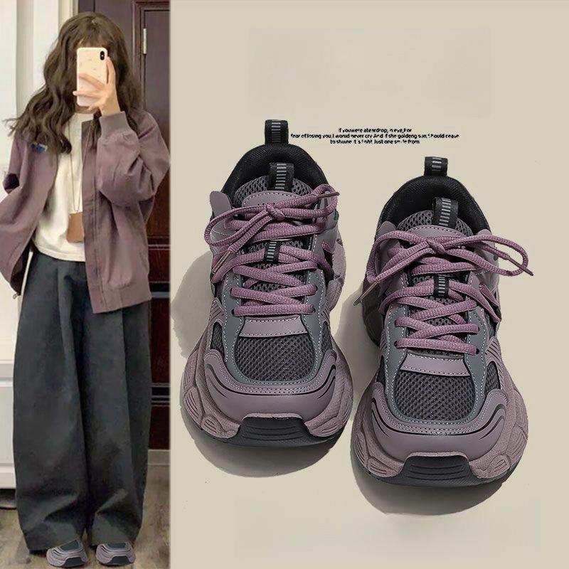 13124849.流行女式紫色老爹鞋女款厚底百搭运动休闲鞋