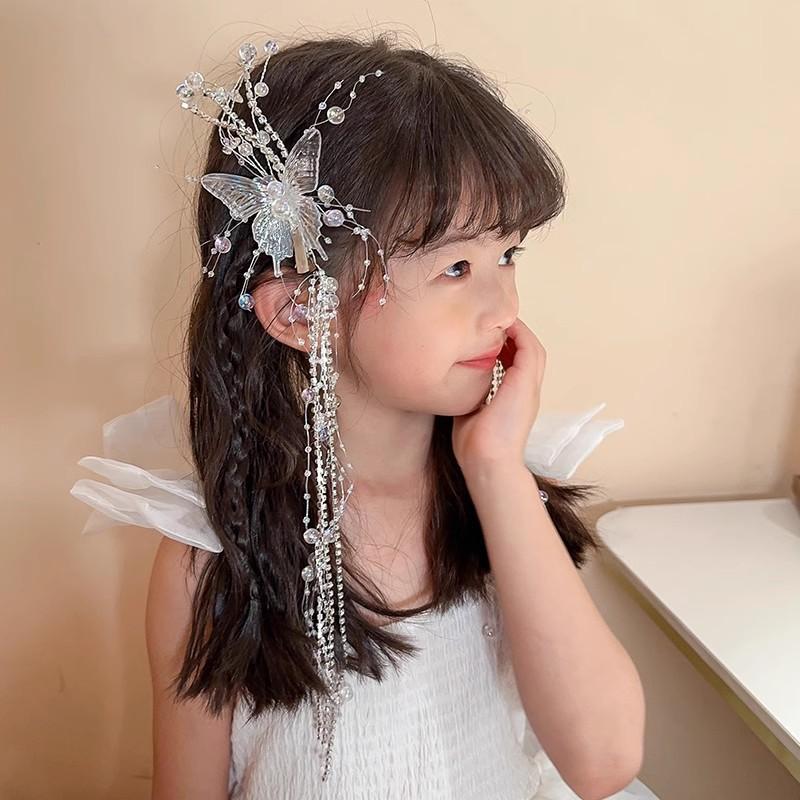 13125962.水晶蝴蝶发夹女童汉服发卡头饰流苏发卡拍照发饰品