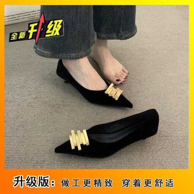 13125085.小众气质百搭单鞋女秋冬通勤金属扣绒面高跟单鞋