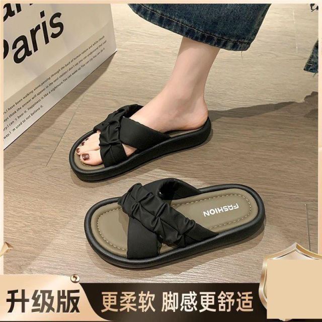 13124982.厚底拖鞋女外穿夏季交叉一字拖鞋踩屎感软底时尚凉拖鞋