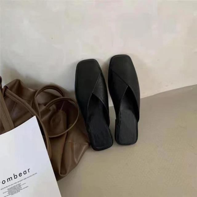 13125306.大码包头拖鞋女外穿平底凉拖鞋方头穆勒鞋沙滩半拖鞋
