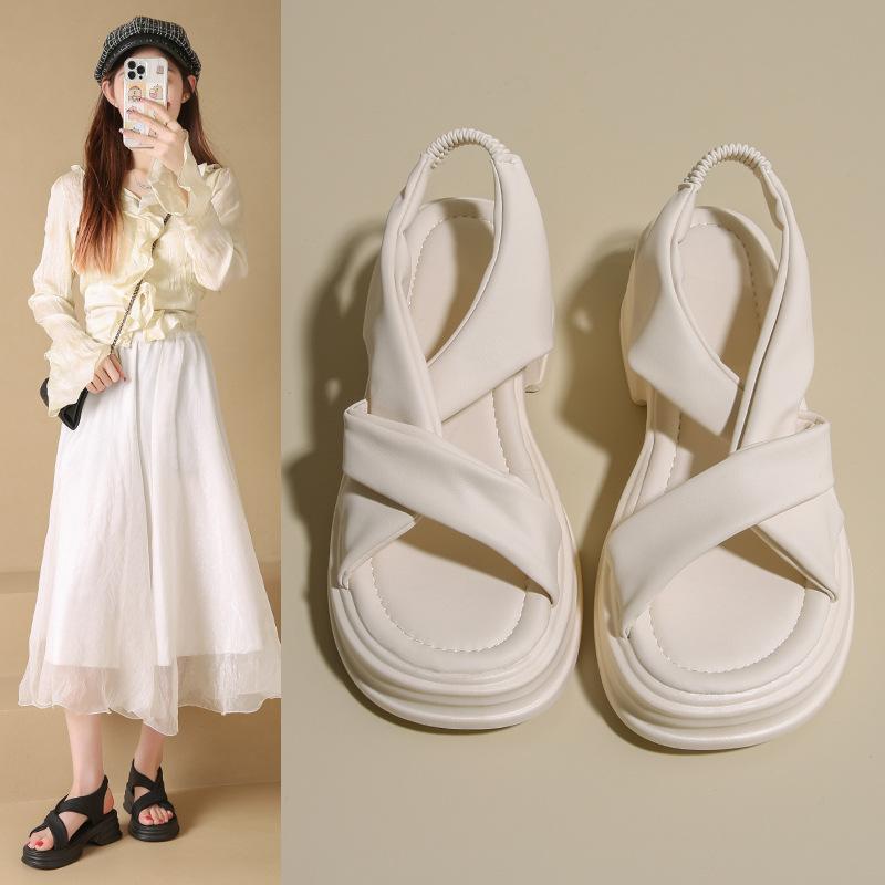 13638347.厚底凉鞋女感松糕休闲沙滩鞋配裙子罗马凉鞋夏季