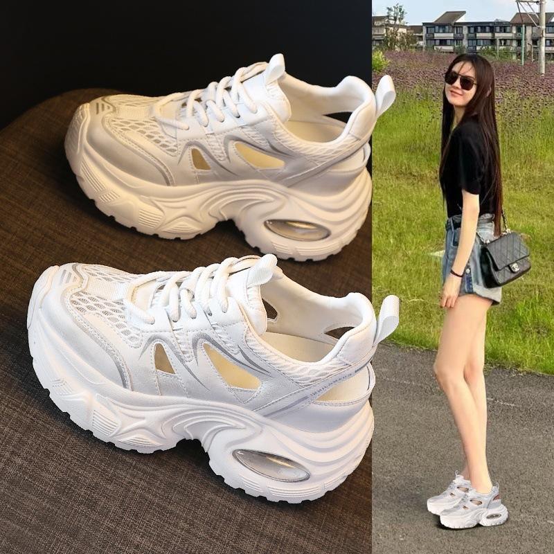 13639202.厚底老爹鞋女春夏季镂空网面透气百搭休闲运动小白鞋