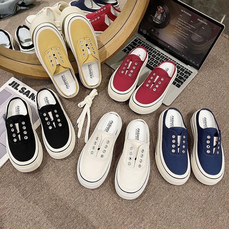 13638203.厚底拖鞋女轻奢超软厚底半托休闲帆布鞋轻便小白鞋拖鞋