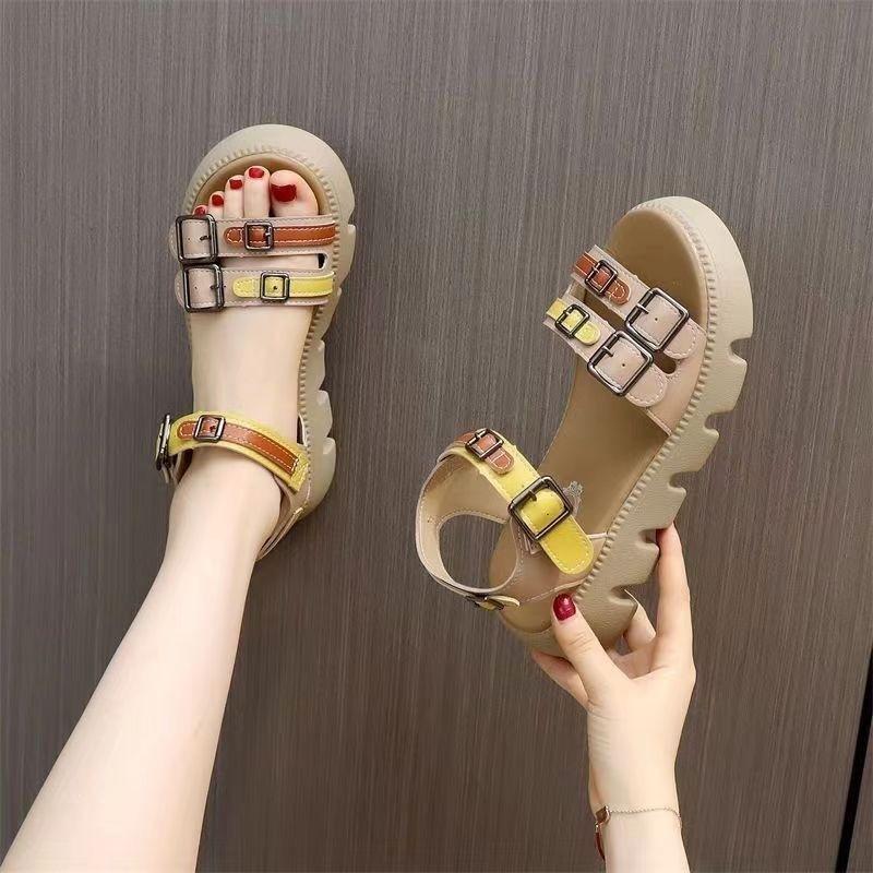 13639269.复古厚底凉鞋女夏季松糕时尚配裙罗马凉鞋绿色