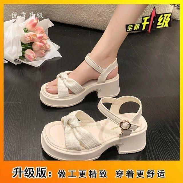 13638344.高跟凉鞋女小个子显高夏季厚底绝美一字带沙滩凉鞋