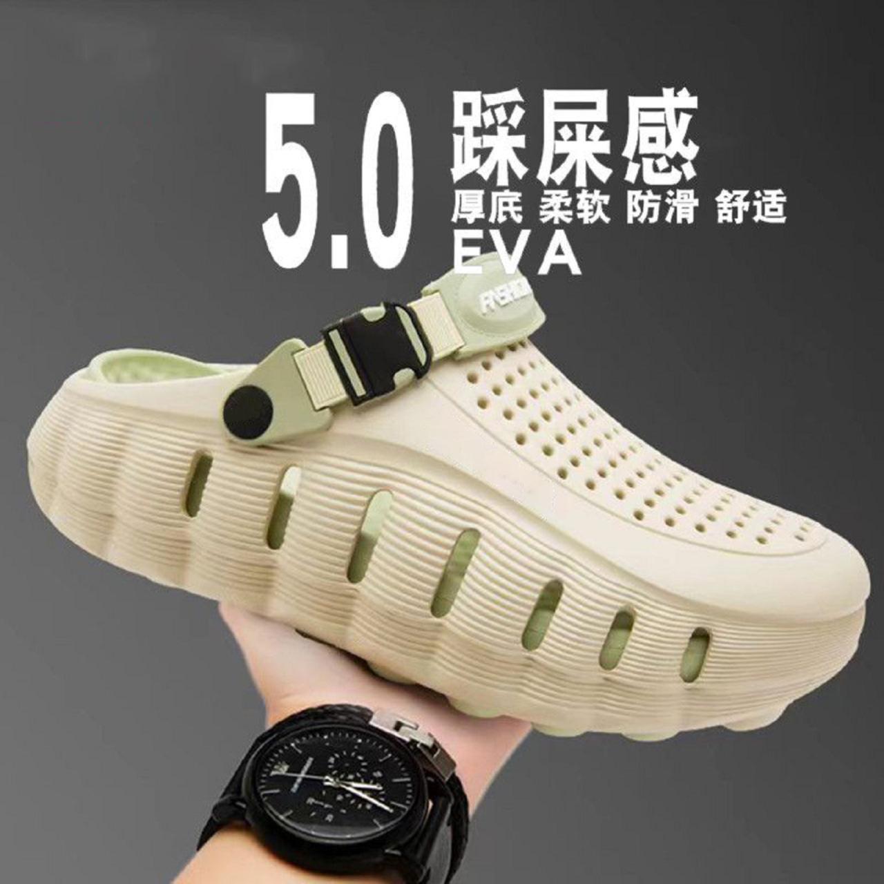 13639109.洞洞鞋男夏季透气防滑防臭踩屎感包头拖开车专用户外运动休闲拖鞋