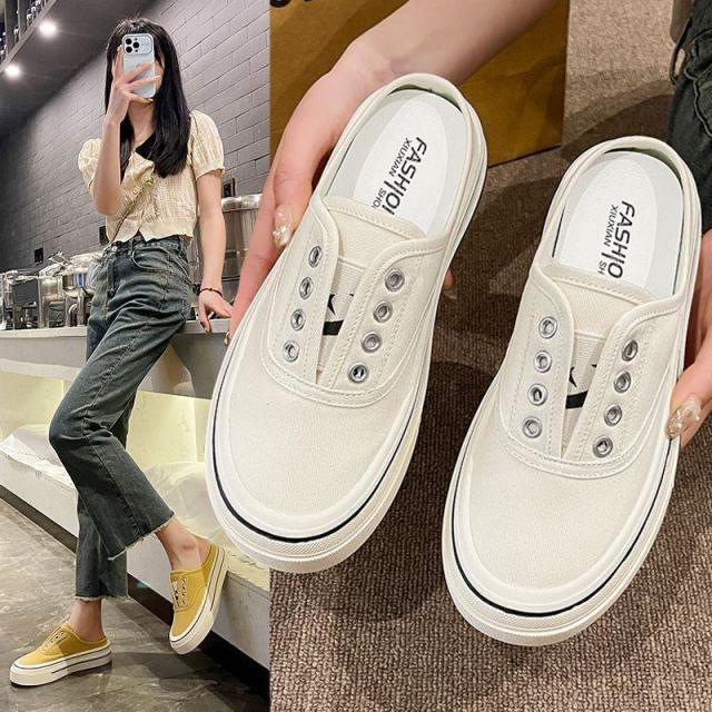 13638203.厚底拖鞋女轻奢超软厚底半托休闲帆布鞋轻便小白鞋拖鞋