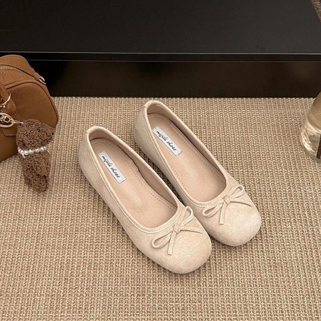 13639325.女春内鞋绒面子红色晚晚鞋法式芭蕾舞单鞋蝴蝶结