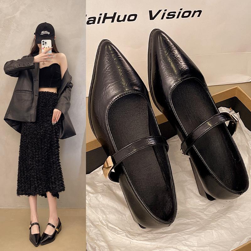 13639329.韩版纯色简约皮鞋女春夏平底鞋方扣浅口低帮单鞋