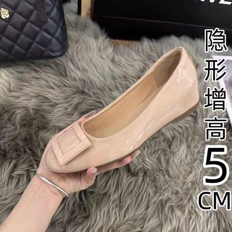 13639004.复古小个子色方扣浅口单鞋女法式时尚皮鞋